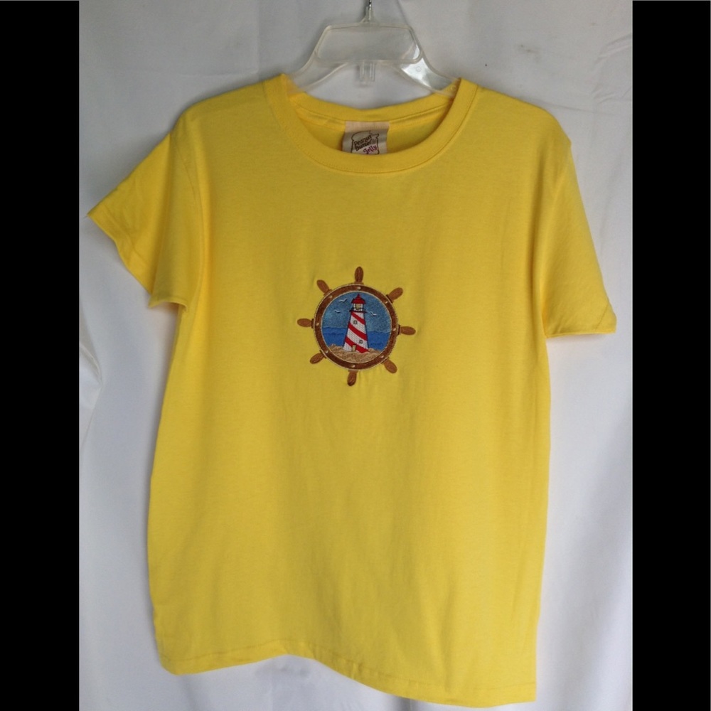 M, L, XL New fun Bright yellow t-shirt lighthouse short sleeve